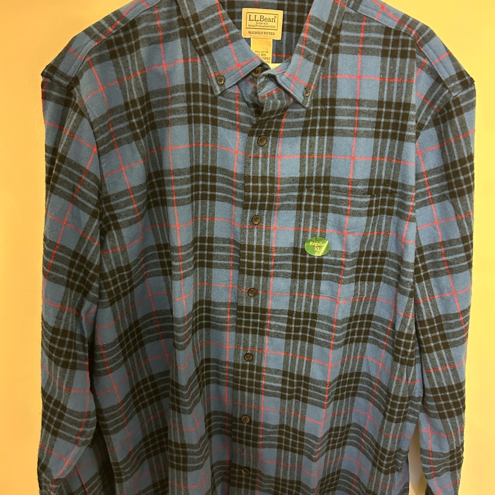 LL Bean Flannel Shirt Mens XL Blue Red Plaid orig sticker no tags but new